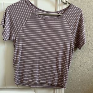 Cropped Lavender & White Stripped Shirt from American Eagle